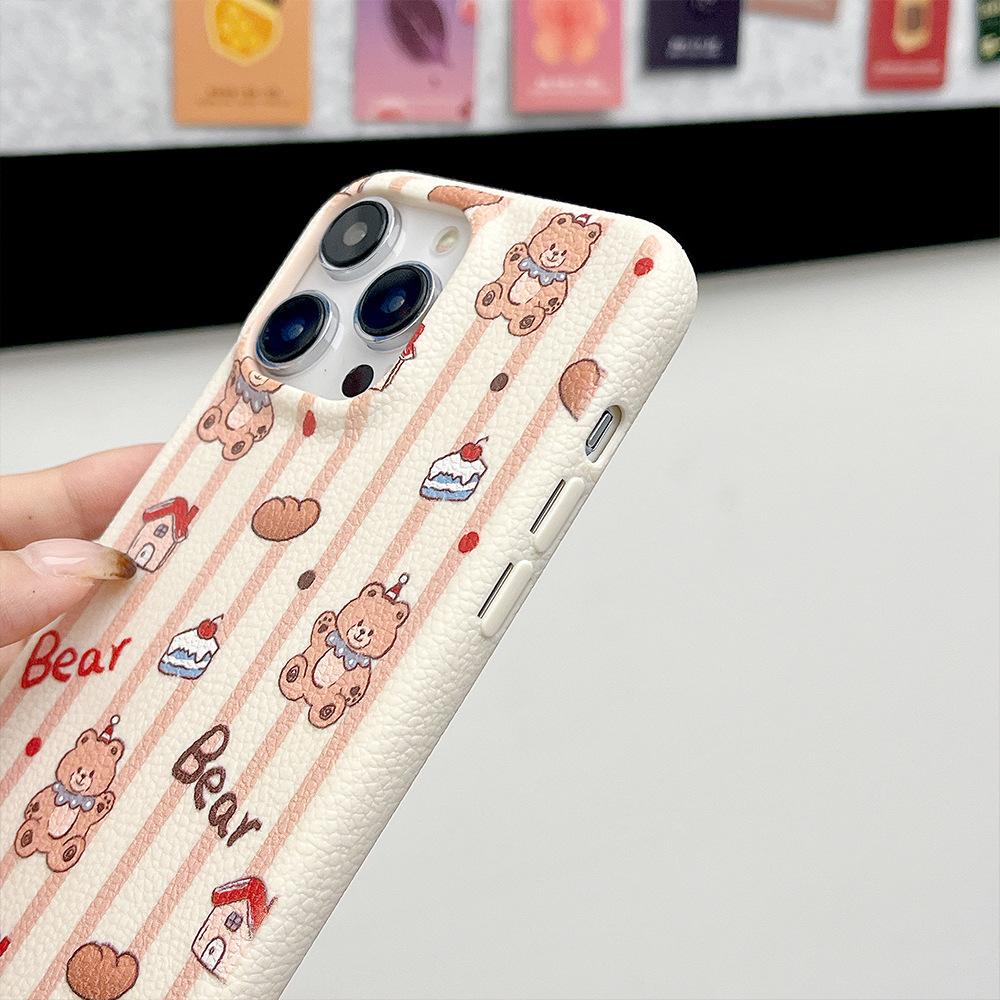 Cute Bear Soft Shell Suitable for IPhone16 Leather Pattern Mobile Phone Case Apple 15 Protective Case 14 13 Full Cover Shell