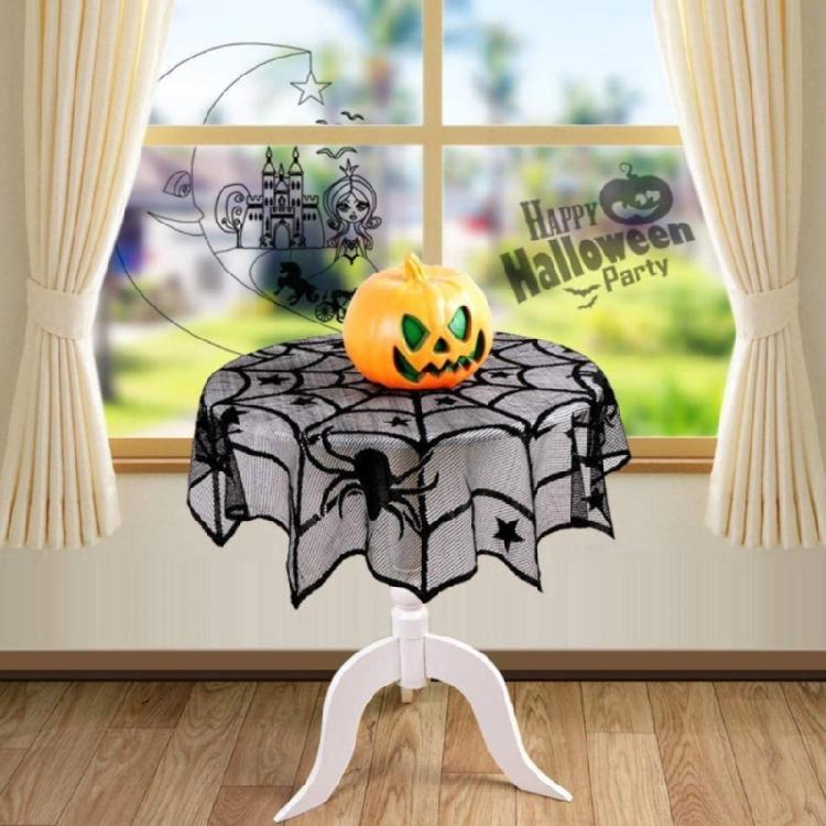 Halloween Decorative Table Cloth Black Lace Spider Holiday Party Backdrop