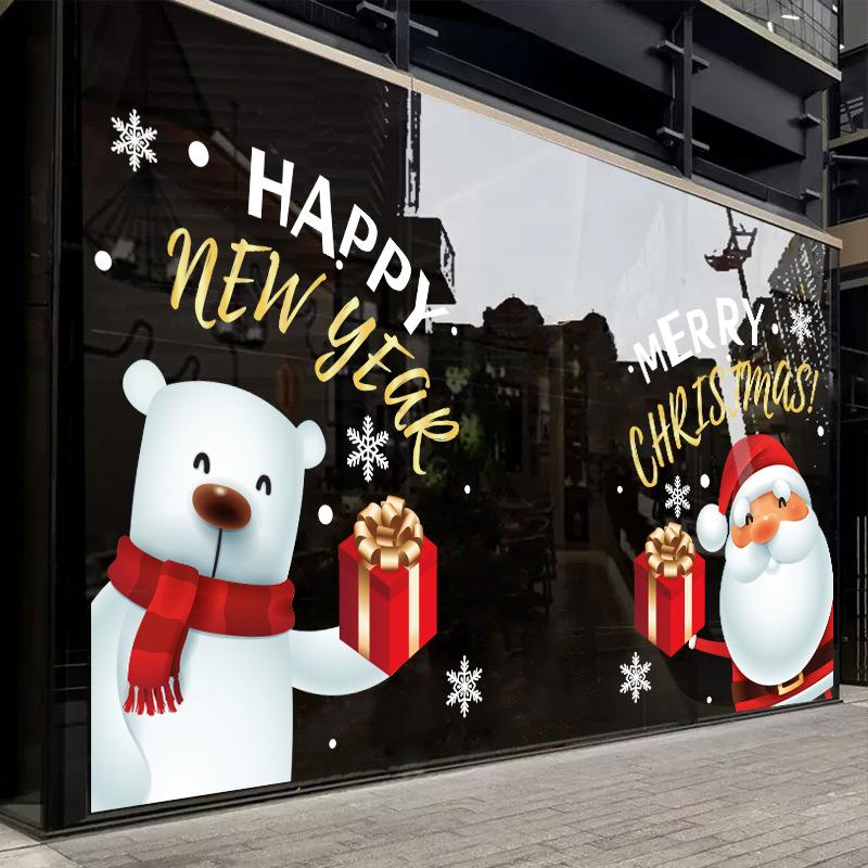 Christmas Decoration Window Glass Door Santa Claus Snowman Pattern Glass Door and Window Flower Sticker