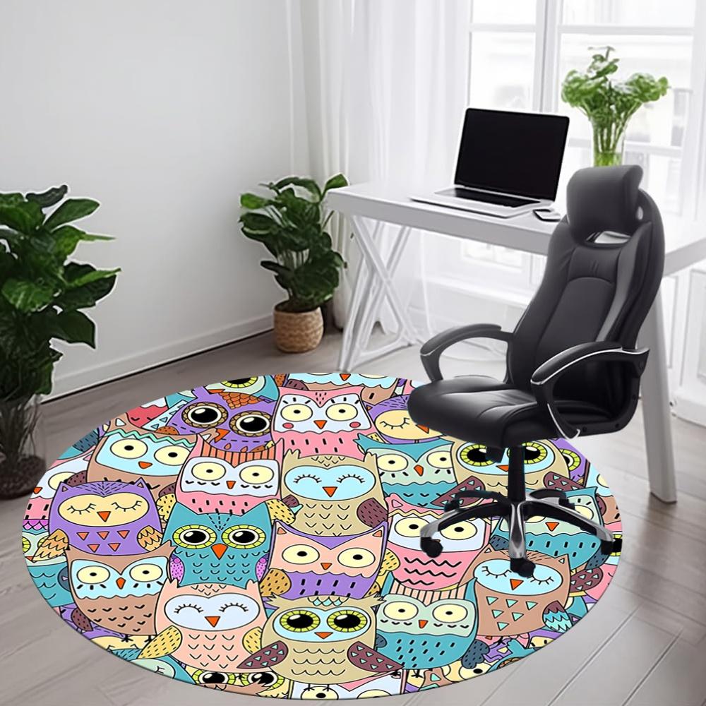 1pc Owl Pattern Office Round Area Rug, Indoor Mat Suitable For Office, Under Office Chairs Bedroom Living Room Home Decor, Room Deco