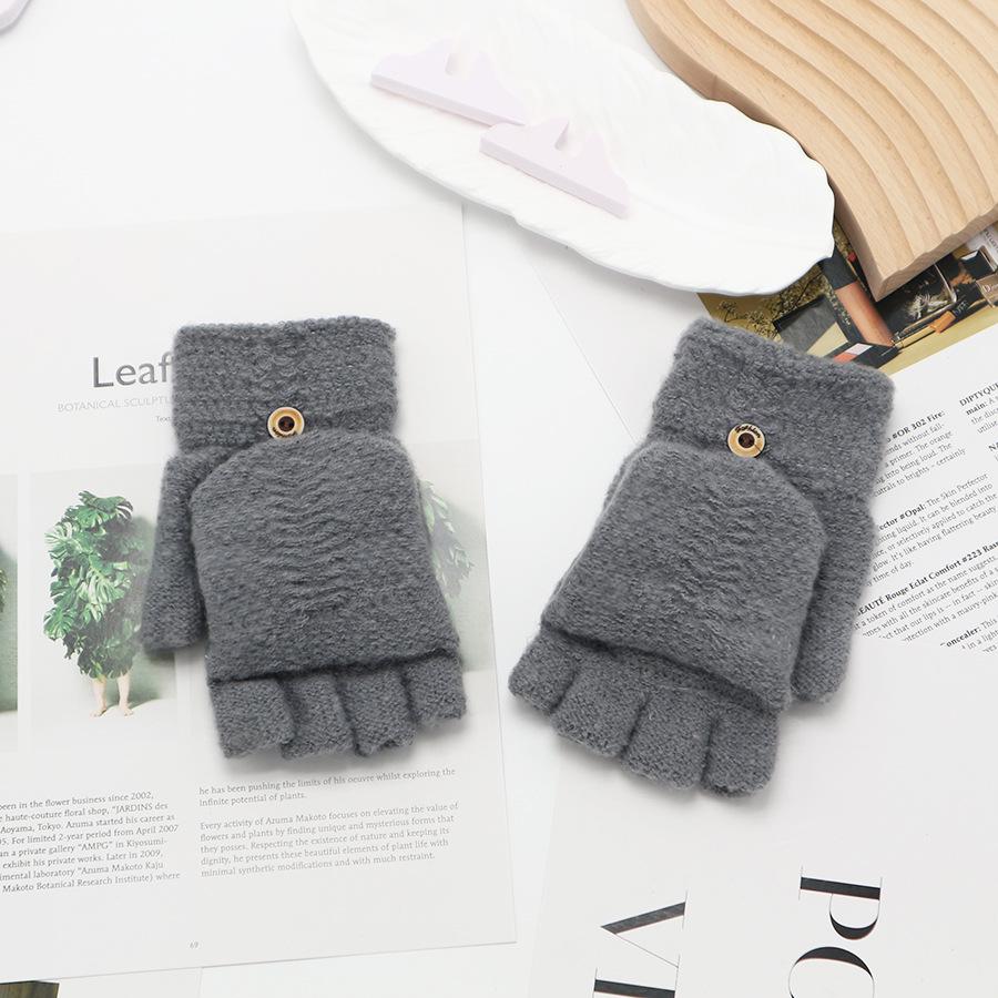 Zimní bezprsté rukavice s odklápěcím vrškem v korejském stylu - Unisex, kreslený design, kompatibilní s dotykovou obrazovkou, ideální pro psaní a ťukání