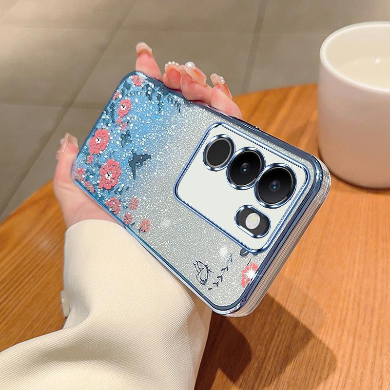 

Чехол для мобильного телефона VIVOX90 с постепенным изменением цвета, блестками и стразами S176D, гальванопокрытие Secret Garden Y52, устойчивый к падениям, защитный чехол для женщин Y19 V17 India синий