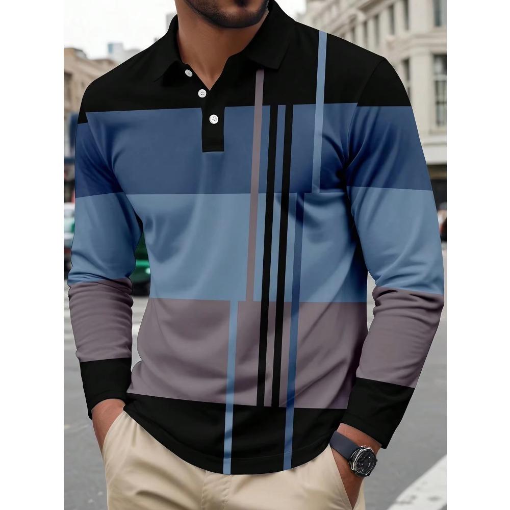 Herren Herbst Winter Langarm Farbblock Kragen Polohemd Herren Business Casual Golf Polohemd