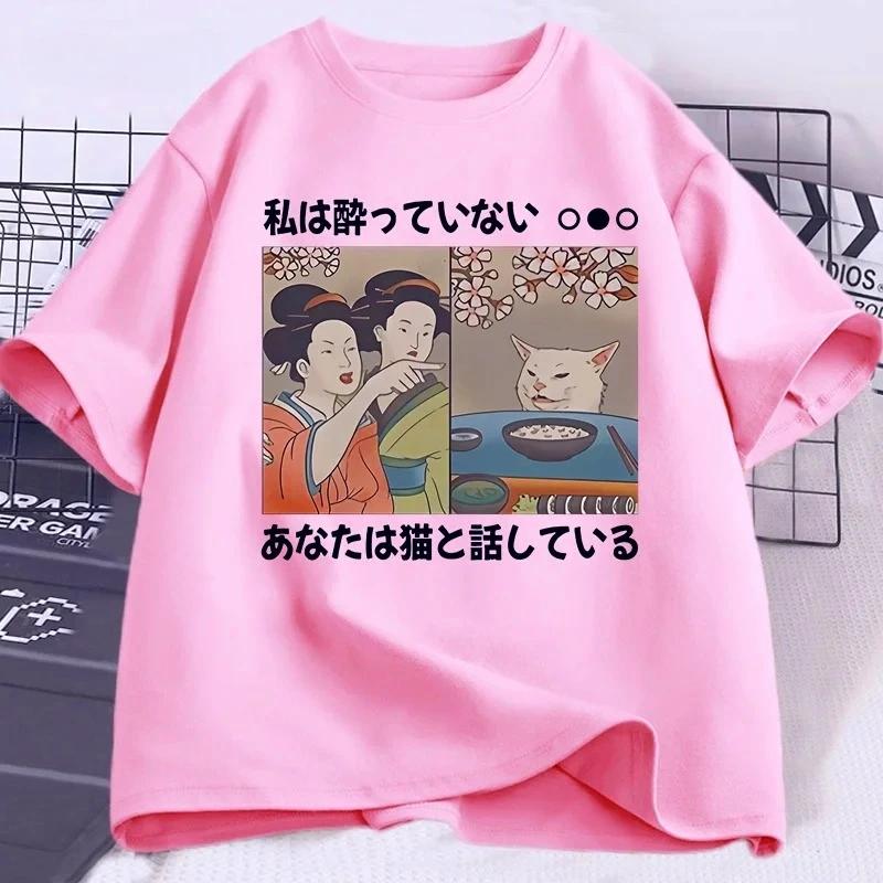 

Футболки с мультяшной кошкой в японском стиле, летние футболки с коротким рукавом с принтом кошки каваий, Харадзюку Y2K топы, уличная одежда 3XL