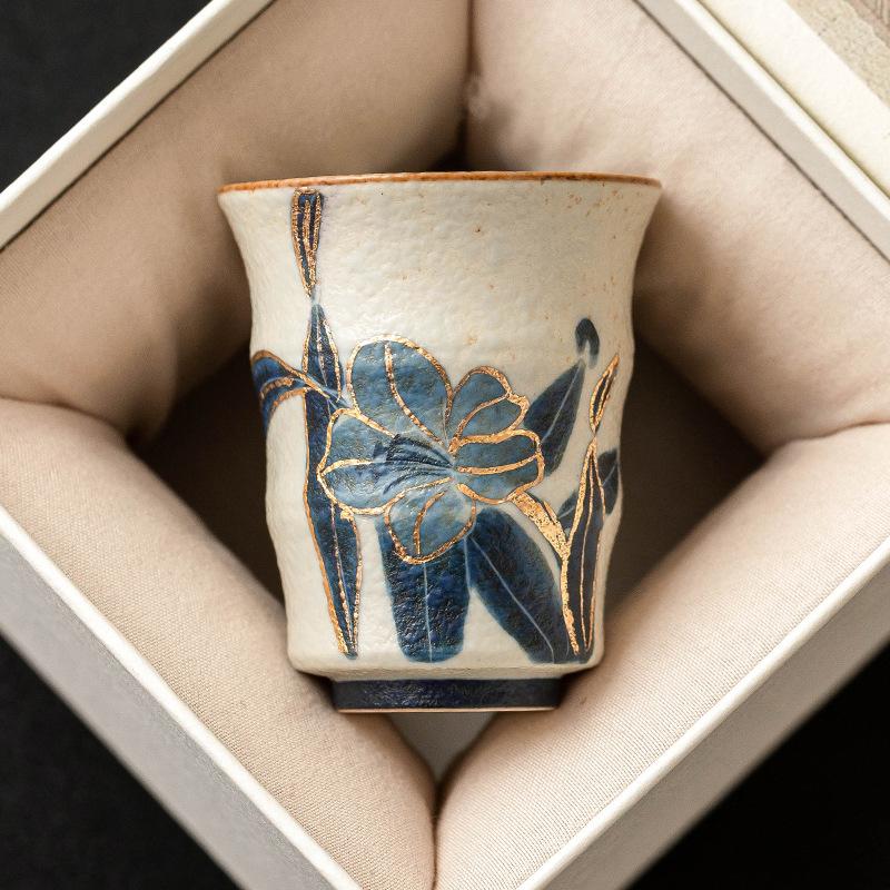 Hand-Painted Lily Bamboo Teacups Blue and White Flint Ceramic Master Cups Household Drinking Cup Chinese Kung Fu Tea Set Bowls