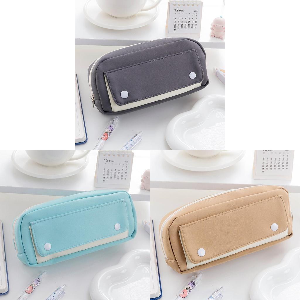 Pencil Case For Students With Large Capacity Dual Zipper Storage In Polyester Fabric