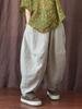 Johnature Women Casual Linen Wide Leg Pants Elastic Waist Solid Color Elastic Waist Trouser Autumn Loose Vintage Pants