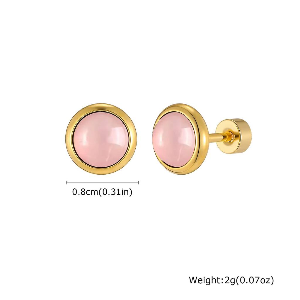 Vnox Small Nature Stone Stud Cartilage Earrings for Women Girls, 8mm Wide Stainless Steel Flat Back Earring for Sensitive Ears