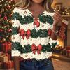 Haut Décontracté T-shirt Femme Imprimé Noël Col en V Boutonné Manches Trois-Quarts