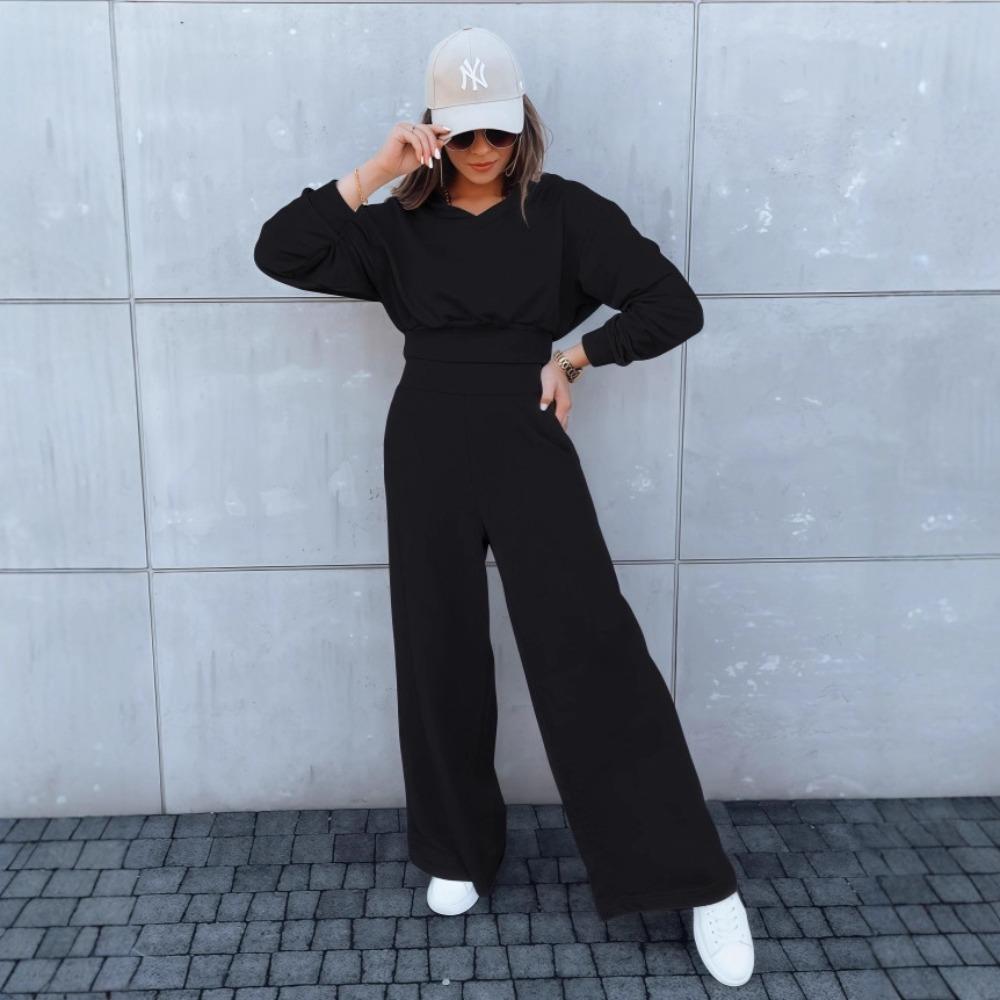 Autumn and Winter New Women's Wide-leg Pants and Hooded Sweatshirt Casual Set