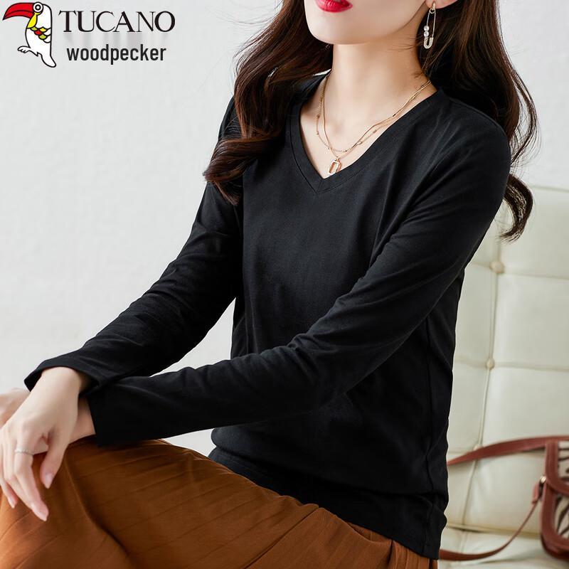 Woodpecker Women's Versatile Cotton Long-Sleeve V-Neck Top
