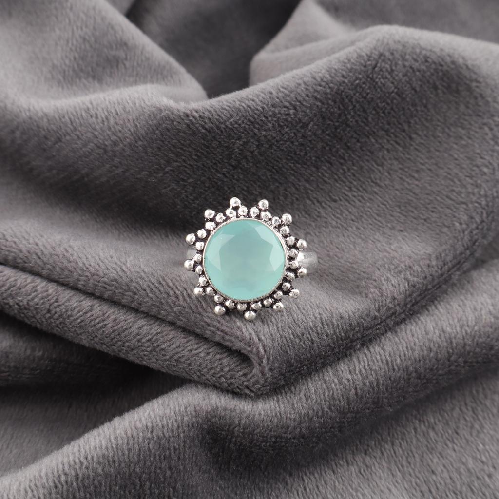 Aqua Chalcedony Ring, 925 Solid Sterling Silver Jewelry, Gemstone Ring, Handmade Dainty Jewelry Gift For Her