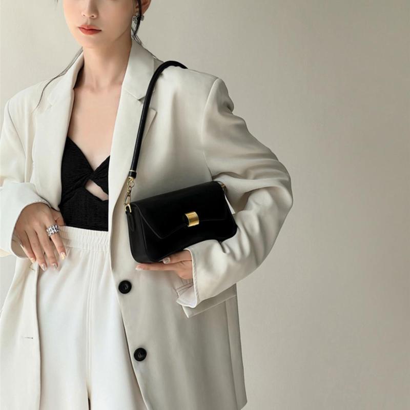 New Black Crossbody Bags for Women Simple PU Leather Shoulder Bags Casual White Flap Small Handbags Luxury Underarm Bags