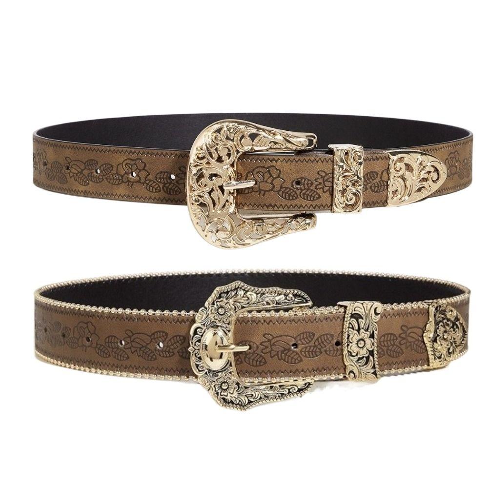 Metal Engraved Buckle Buckle Belt PU Leather Waistband Fashion Wide Waist Belt  for Men Women