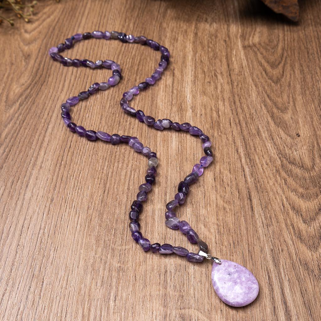 Natural Crystal Sweater Chain, Amethyst Pendant, Long Necklace, Christmas Gift, Valentine's Day Gift, Girlfriend Gift, Couple Gift, Birthday Gift
