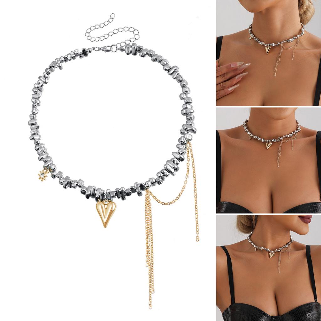 Handmade Beaded Heart Tassels Pendant Necklace Featuring Unique Irregular Designs and Fringe Shape for Fashionable Women