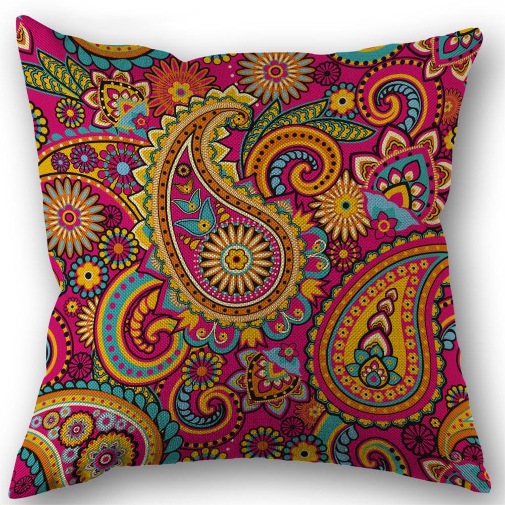 Bohemian Cushion Cover Linen Cushion Case Mexican Elements Throw Pillow Case 45X45Cm Home Decor Square Zipper Pillow Case