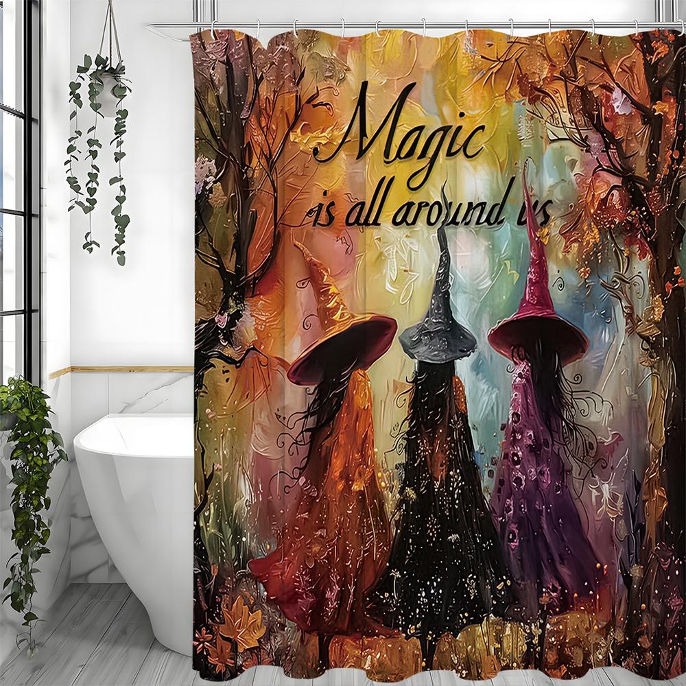 

Занавеска для душа «Три ведьмы» в винтажном лесу на Хэллоуин, декоративная занавеска для душа для ванной, водонепроницаемая занавеска для душа с Ху 180*180cm