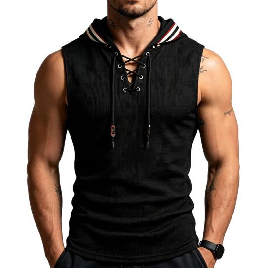 Męski Tank Top Mięśniowy, Bezrękawnik z Kapturem Slim Fit, Oddychająca Kamizelka Treningowa na Siłownię na Lato na Zewnątrz