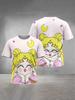 2026 Summer Sailor Moon Retro Cosplay T-shirt Oversized 3D Printed Short-sleeved Family Unisex Children's Sports Shirt