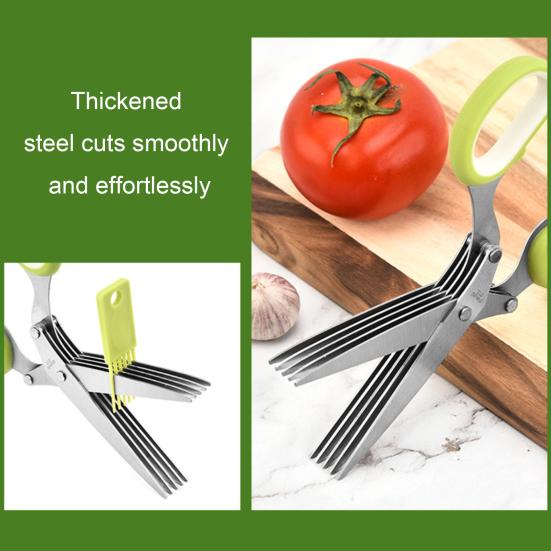 5 Stainless Steel Blades Herb Scissors Green Onion Scissors with Cleaning