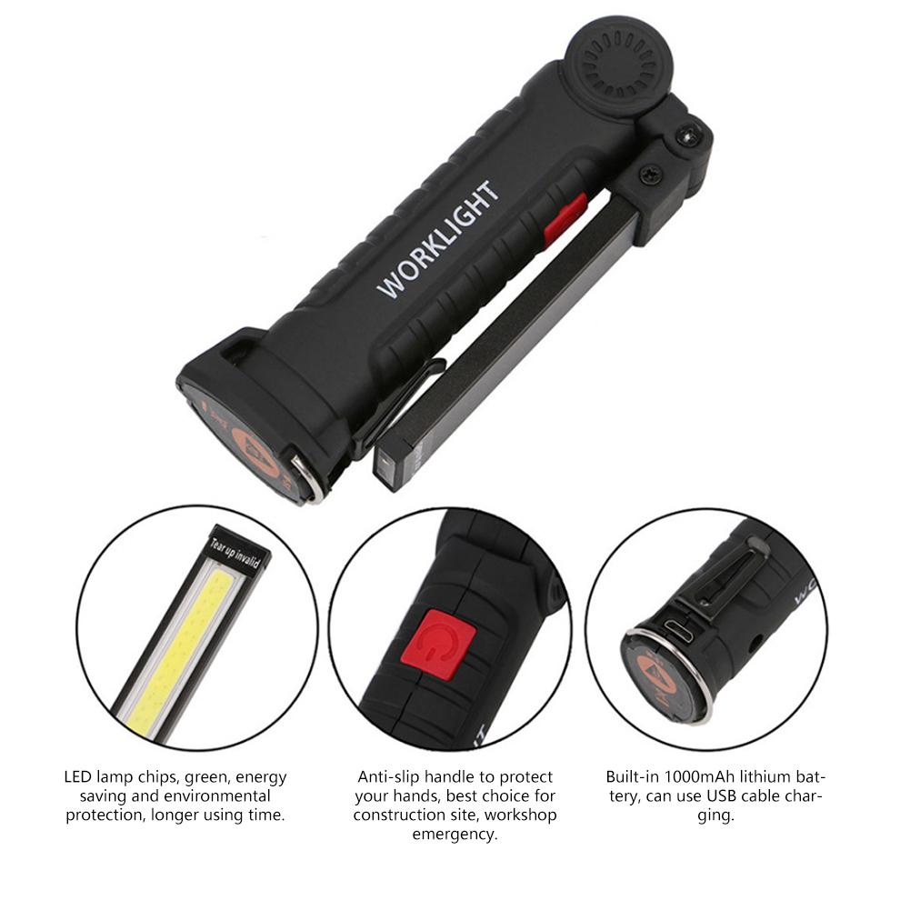 USB COB Handheld Work Light Lamp  LED Flashlight Folding Inspecting Torch for Outdoor Emergency