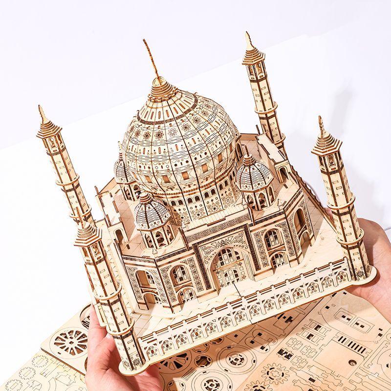 

3D Wooden DIY Three-dimensional Taj Mahal Jigsaw Puzzle Adult Decompression Puzzle Holiday Gift Decoration Model белый