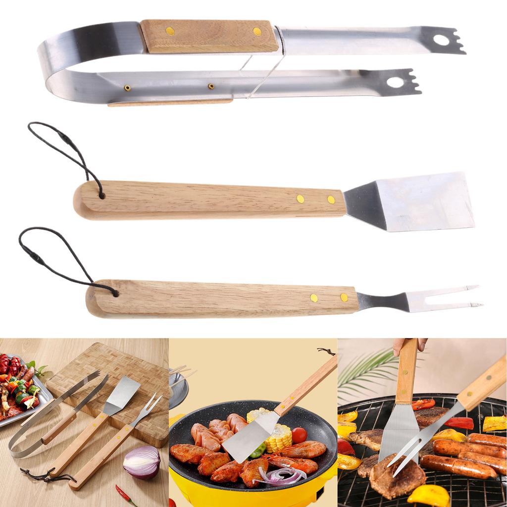 Wooden Handle BBQ Tool Set Grill Utensils Outdoor Camping Grilling Tools Stainless Steel BBQ Grill Accessories