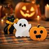 Halloween Atmosphere Props for Photos 3Pcs/Set Tiered Tray Decorations, Cute Ghost Pumpkin Black Cat Decorative Wood Crafts Shelves Ornaments, Wooden