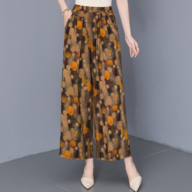 Women's Plus Size Printed Wide Leg Pants, Elastic Waist Summer Casual Trousers (XL-5XL)