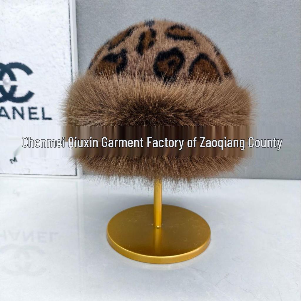 Stilvoller warmer Fischerhut mit Leopardenmuster aus Kunstpelz
