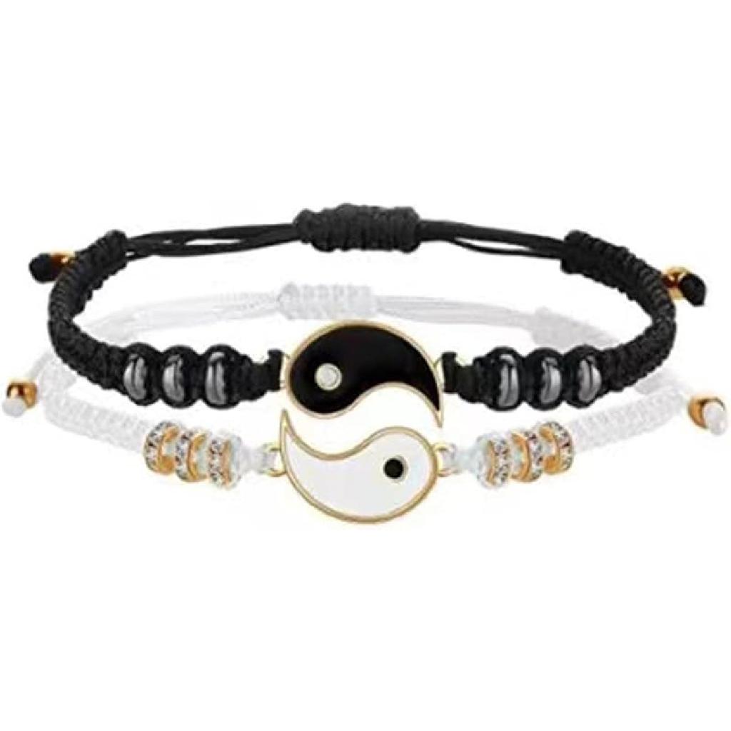 2-4Pcs Yin Yang Tai Chi Beads Infinity Braided String Rope Bracelets Handmade Waterproof Adjustable Cord Strand Bracelet for Men Women Friend Couple