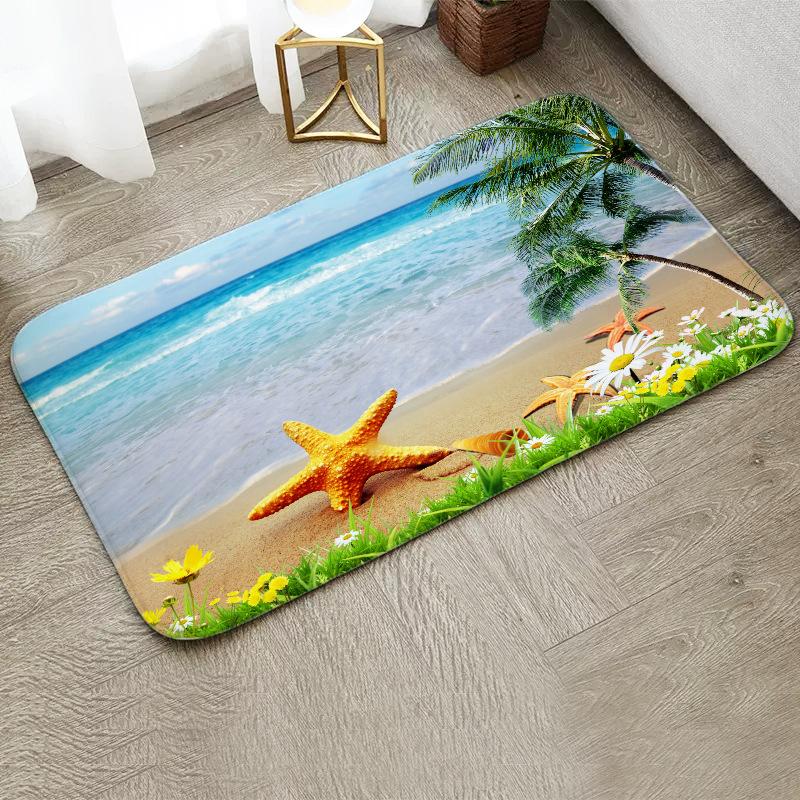 Fun Starfish Shark Beach Ocean Elements Welcome Floor Mat Entrance Doormats Kitchen Rug Home Decor Anti-slip Washable Carpet