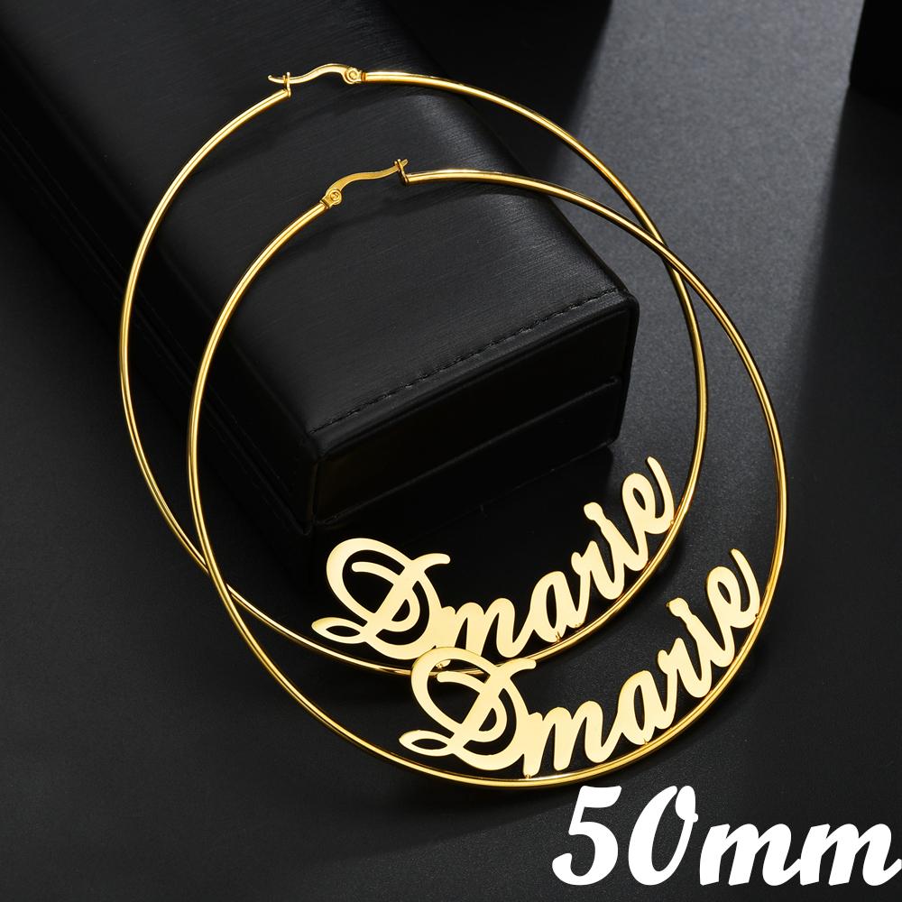Atoztide Personalized Name Stainless Steel Letter Earrings For Women 3 Color Custom Name Cricle Earrings Weddings Party Jewelry
