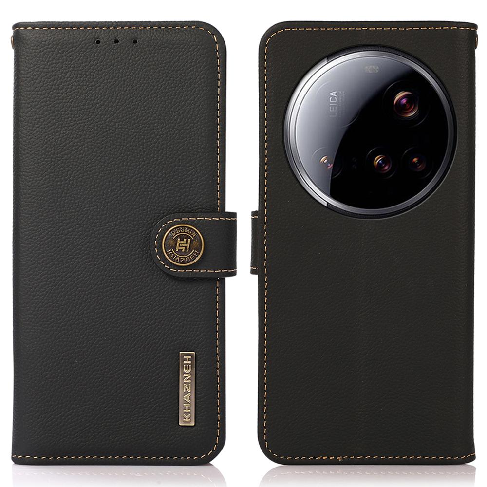 

KHAZNEH for Xiaomi 15 Ultra Case Genuine Cow Leather Wallet Phone Cover Black