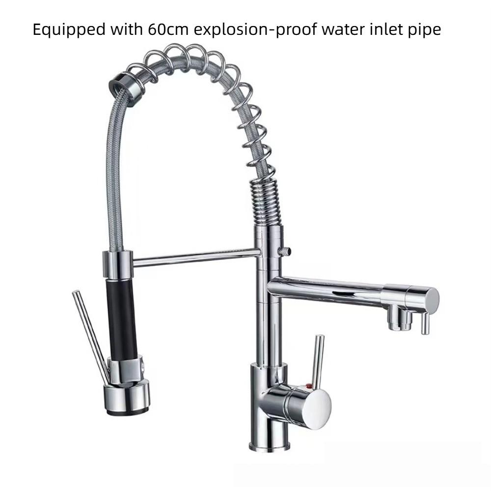 Double Output Kitchen Spring Faucet Stainless 360° Rotating Sink Faucet Vertical/wall Mounted High Pressure Hot/Cold Faucets