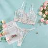 Sweet Floral Embroidered Boned Camisole And Thong Set For Women's  Hollow Out Lingerie Underwear