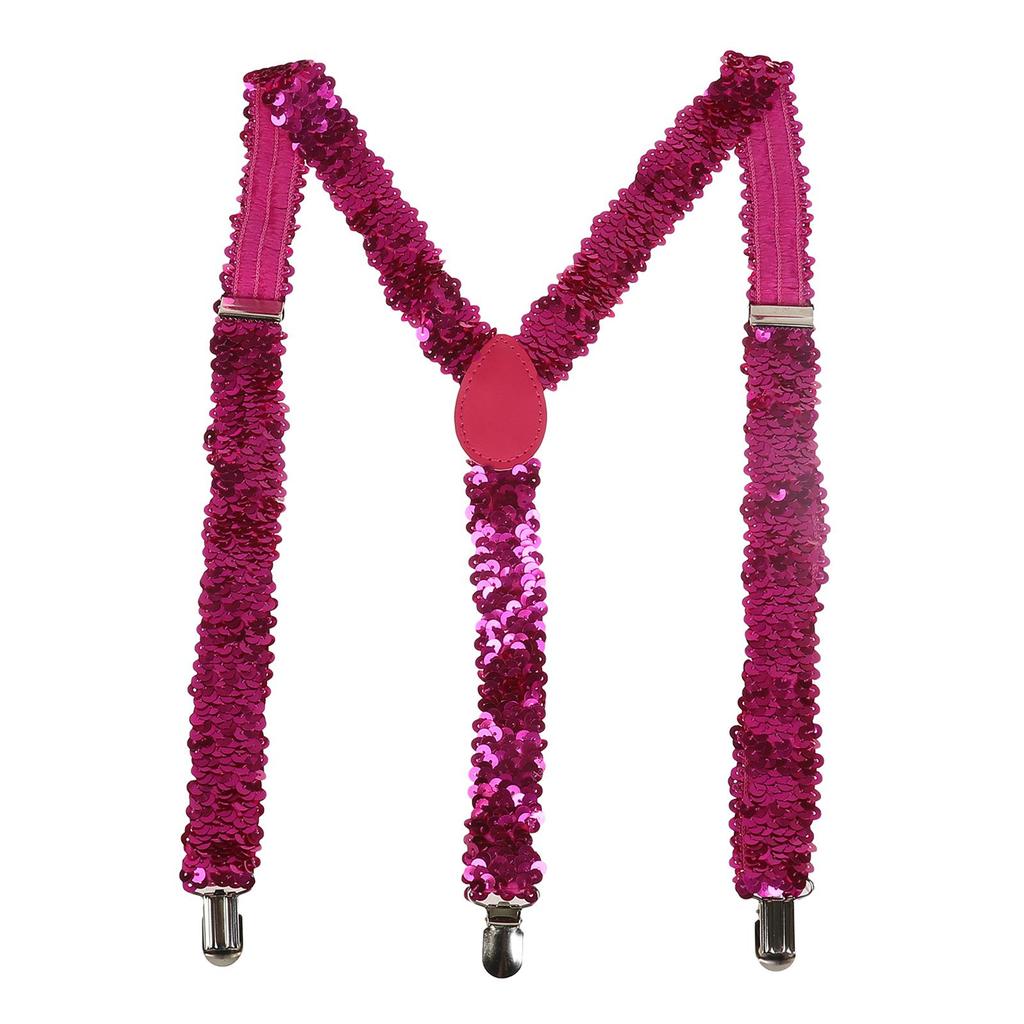 Unisex Sequin Y Back Suspenders 3 Clips Adjustable Elastic Braces