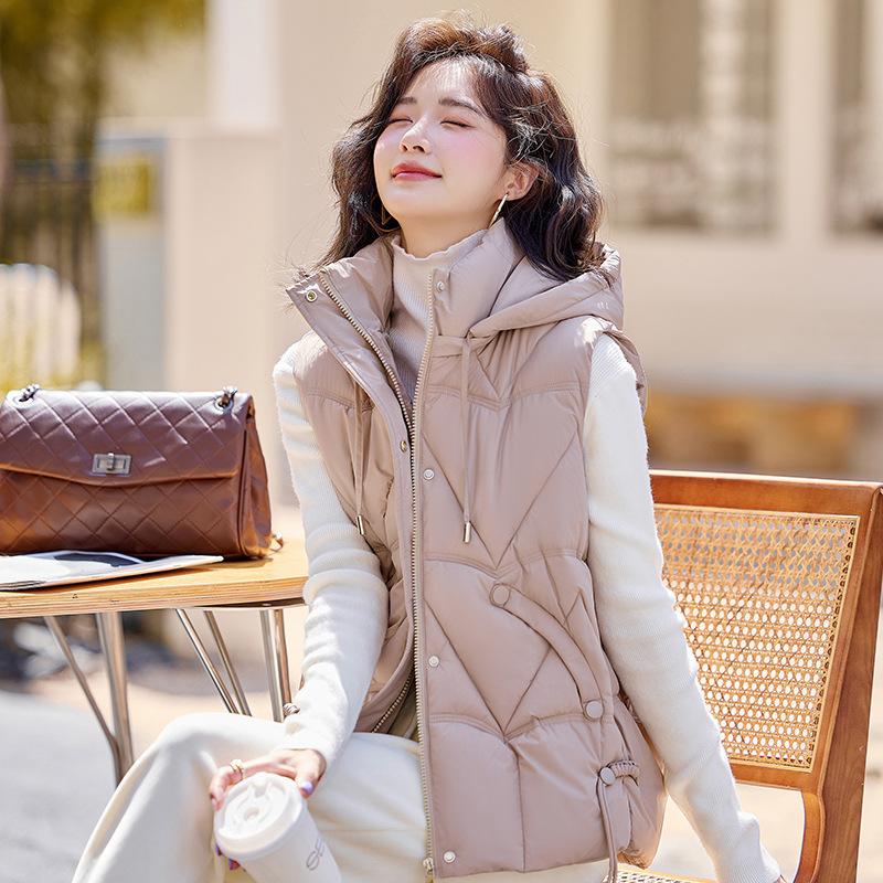 New Women's Lightweight Sleeveless Hooded High-quality Jacket Solid Color Thickened Warm Sports and Leisure Loose Cotton Jacket
