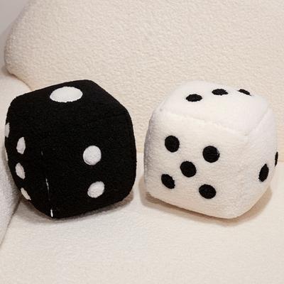 25cm Fun Dice Pillow Soft Stuffed Plush Toy Black White Dice Rolling Game Props Compare Sizes Funny Gift For Party Entertainment