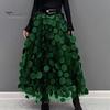 Women Summer Maxi Skirt Retro A-Line Large Hem Skirt Solid Color 3D Dot Decor High Waist Long Skirt