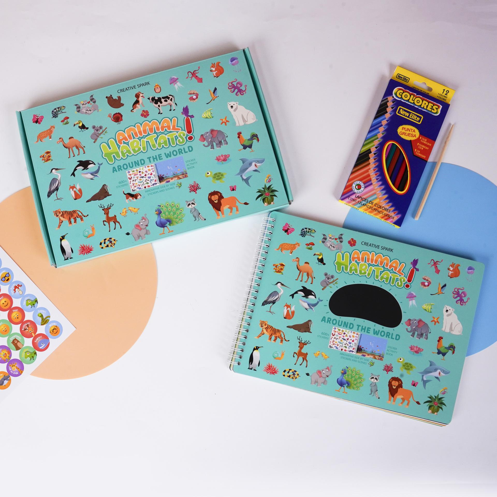 Creative Sticker Book - Children s Early Education - Concentration Training - Multi-scenario DIY Coloring Sticker Book of Urban Animals