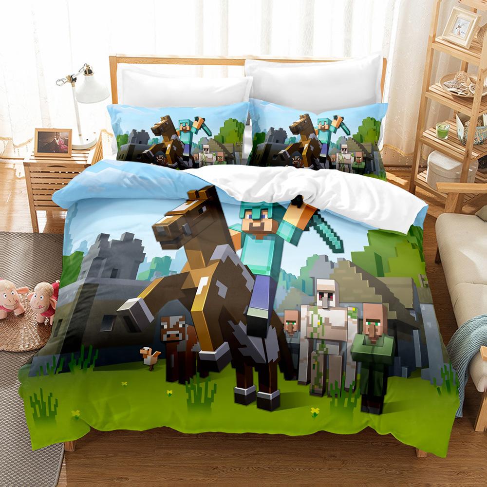 3D Digital Printing Quilt Set Three-Piece Minecraft Game Children'S Cartoon