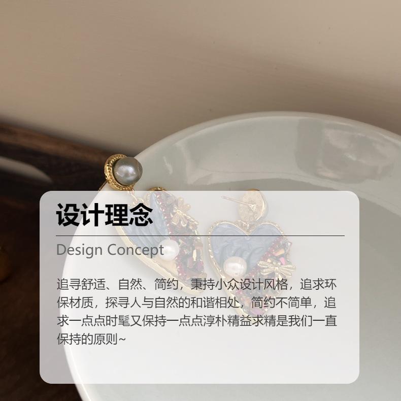 Naturperlen-Ölgemälde Liebesohrringe Damen Retro Persönlichkeit Hofstil Französische Stecker Ohrringe Übertriebene Nationalstil Temperament Ohrringe