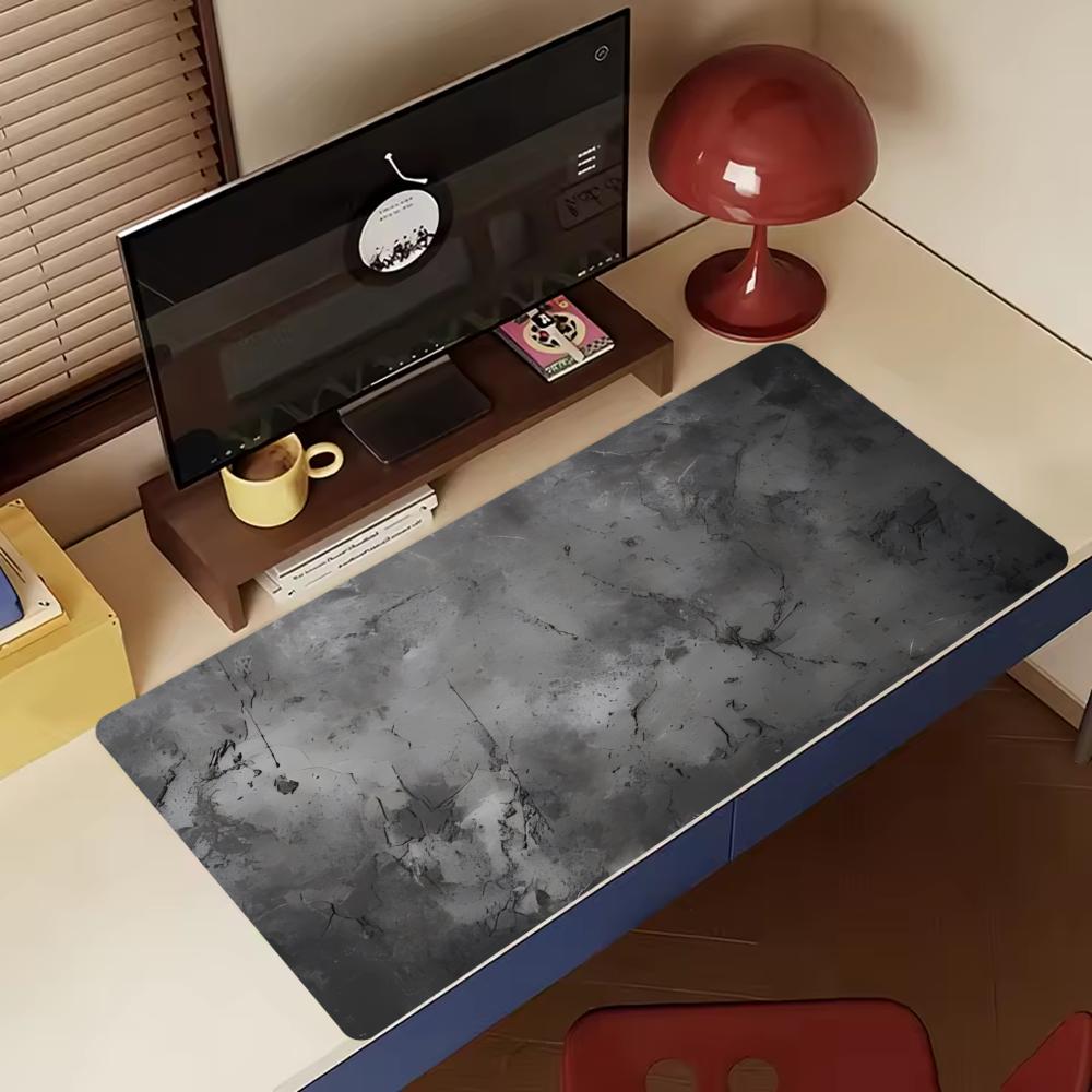 Minimal Grey Marble Texture Large Gaming Mouse Pad Non Slip Rubber Stitched Edge Hd Print Mat For Gamer Laptop Workstation