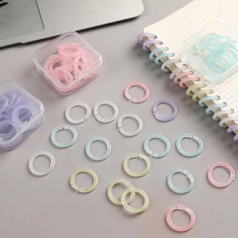 20pcs/box Colorful Loose Leaf Binder Rings Plastic Detachable Binding Buckles DIY Notebook Office File Organizer Accessories