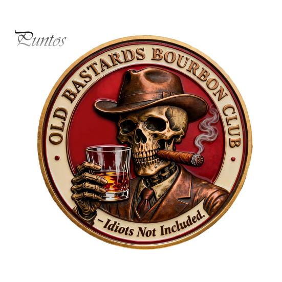 Whisky Club Souvenir Coin Old Bastards Bourbon Collectible Double-Sided Vintage Skull Theme Collectors Keepsake Token Gift Cowboy Hat