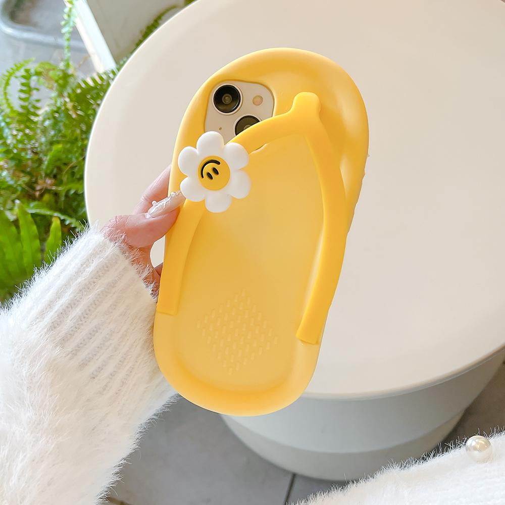 For iPhone 15 14 13 12 11 Pro Max XR XS X 6 7 8 Plus SE Cute 3D Flower Flip-flops Soft Silicon Phone Case Shock Proof Back Cover
