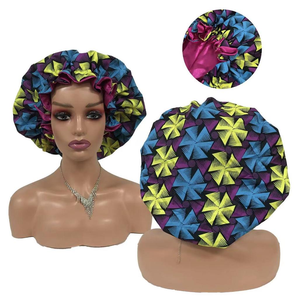 Double Layer Satin Bonnet Pattern Custom Bonnets Silk logo Woman Sleeping Hair Bonnet