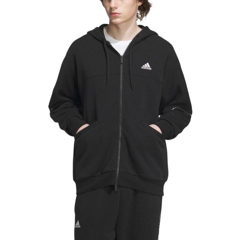 adidas Sweatshirts Unisex Black Hooded Moderate Cardigan IK7357